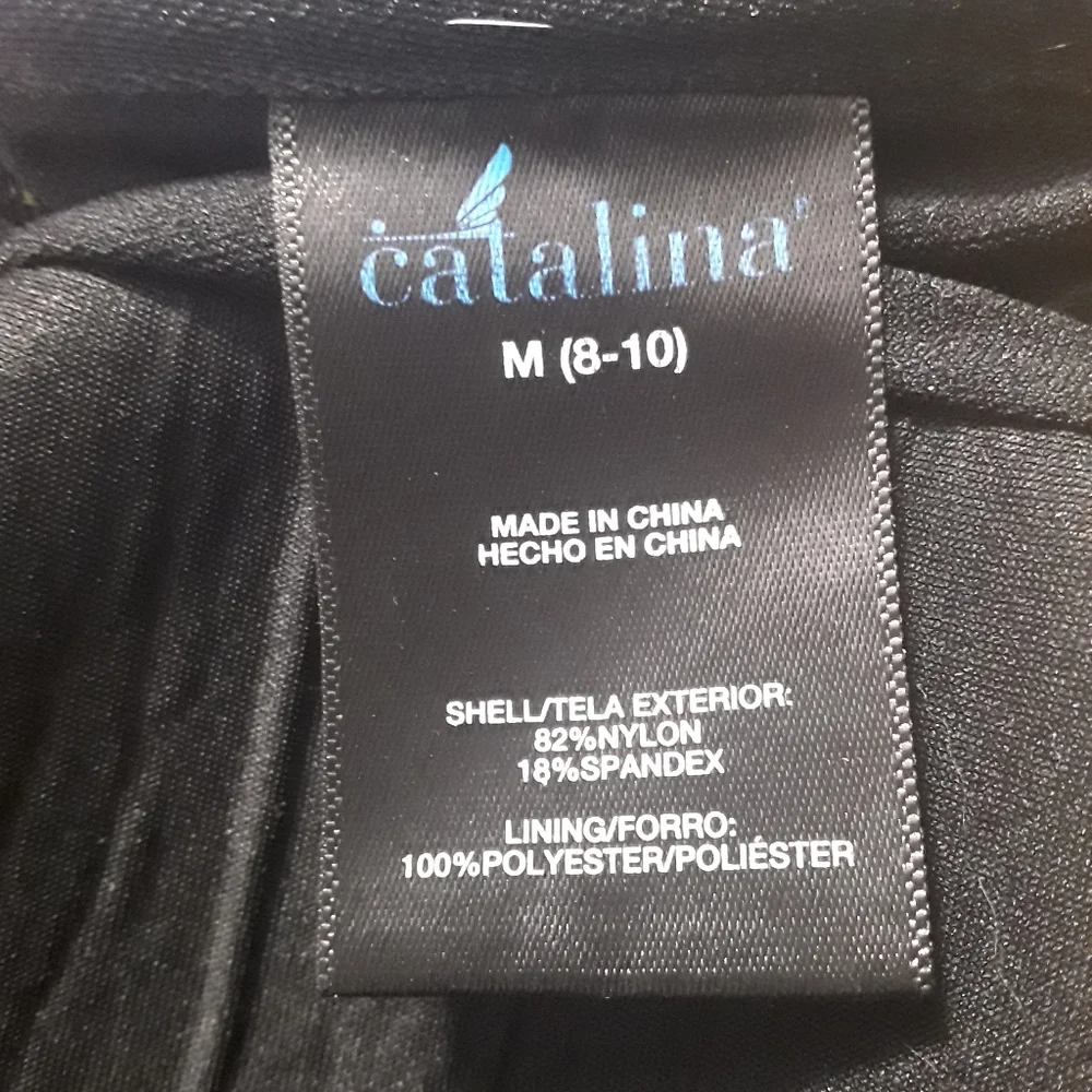 Catalina Tropical Green Black Pink White Tankini Ruffle Halter Top EUC M